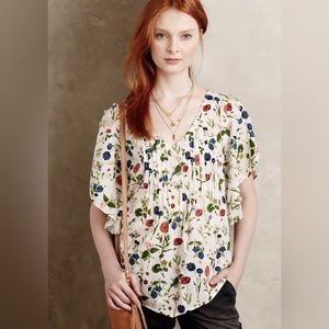 Maeve Anthropologie Women’s Flutter Sleeve Floral Maya Blouse Size10